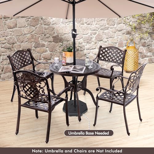 Image of Giantex 31.5 inch Patio Bistro Table, Cast Aluminum Table Side Table with 2 inch Umbrella Hole & Adjustable Footpads, All-Weather Metal Outdoor Round Dining Table for Porch, Backyard