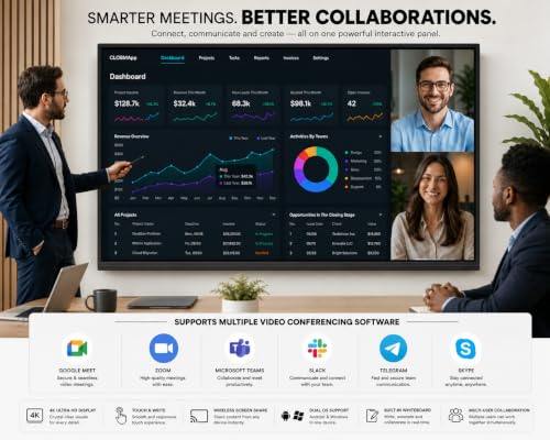 Image of BIG VUE Pro 75 inch Android 16 Interactive Television + Stand, 4K UHD Google EDLA + AI Enabled Flat Panel Digital Board, Ultra Octa-Core Processor, 48MP Camera, 8 /128 GB for Teaching & Office Use