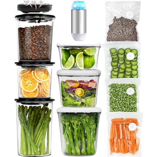 Image of DREAMEALTHY 6 Vacuum Seal Container, 3 Round(1L+1.5L+2L), 3 Square(1L+1.5L+2L), with Electric Handheld Vacuum Sealer and Pump, 4 Reusable Bags