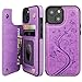 Vaburs Compatible with iPhone 14 Case Wallet with Card Holder,Embossed Butterfly Pattern PU Leather Double Buttons Flip Protective Shockproof Cover for Magnetic Car Mount 6.1 Inch (Purple)