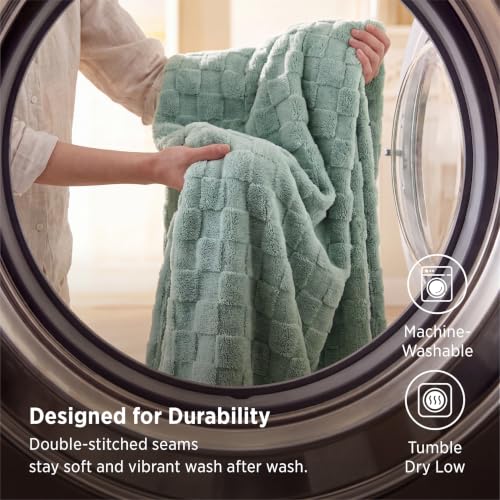 50"×60" Bedsure Checkered Fleece Throw Blanket (Sage Green) - image 6