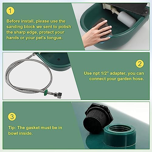 CPROSP Automatic Waterer Bowl with 2 Float Boat, Automatic Animal Drinking Water Bowl with Drin Plug and, Water Feeder Dispenser Bowl Includes GHT 3/4\'\' Adapter, 1,5M Water Pipe, 2X M8 Mounting Bolts - Thumbnail 5