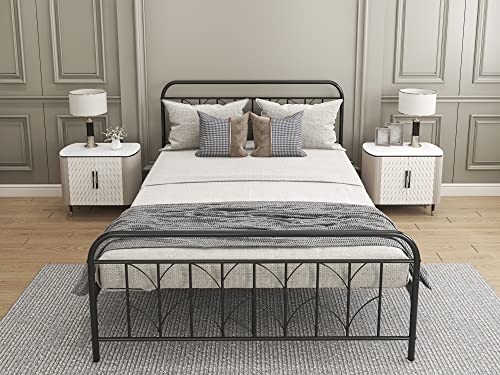 Metal Platform Bed Frame, Noise Free Non Mattress-Foundation Modern Bedframe With Headboard And Footboard, Heavy Duty Steel Slats Support With Storage Space Bed Base (Black, Queen) #TOP3