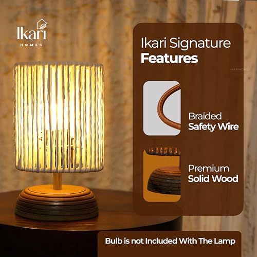 Image of Ikari Homes Boho Rustic Ray Table Lamp I Night Lamp for Bedroom Bedside & Center Table Lamp I Warm Ambient Cozy Lamp I Rattan Lamp I Size 21.5 x 12.7 cm - (Bulb Not Included)