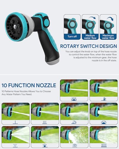 ENEACRO Enrollador Manguera Jardin de 30 m | Cartucho de manguera de pared con pistola pulverizadora de 10 funciones y función de enrollado automático, Garden Hose Reel - imagen 3