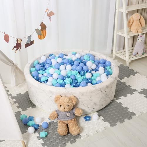 STARBOLO Ball Pit Balls for Ball Pits - 200 Pcs Blue Star and Round Balls Crush Proof Plastic Children's Toy Balls Stars for Birthday Party Pool Indoor Outdoor