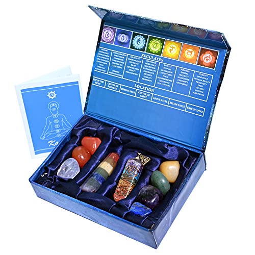 KACHVI Siete Chakra Piedras naturales caídas Kit de curación de cristal de 10 piezas Meditación Regalos de cristal espiritual para mujeres Reiki Chakra Orgon Colgante 7 Chakra Varita