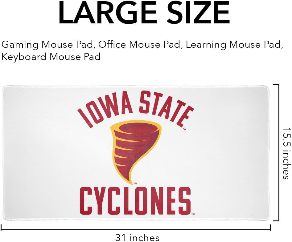 Iowa State University Cyclones Secondary Logo Large Gaming Mouse Pad Desk Mat with Stitched Edges, Non-Slip Base for Gamer, Home and Office, 31.5 x 15.7