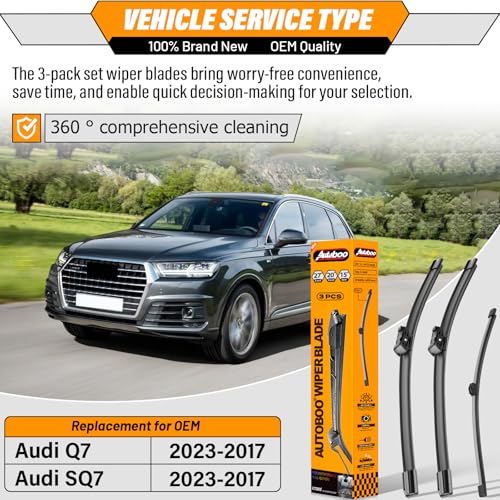Image of OEM Windshield Wiper Blade Replacement for Audi Q7 SQ7 2017 2018 2019 2020 2021 2022 2023 Original Equipment All-Season Rear Wiper Blade Set 27+20+15 (Set of 3)