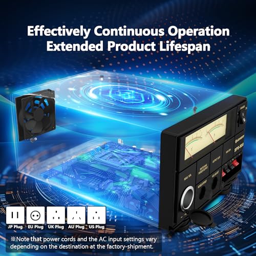 Universal Compact Bench Power Supply- 50 Amp Regulated Home Lab Benchtop AC-to-DC Converter 13.8 Volt/9-15Volt, Cooling Fan, Screw Type Terminals - Jesverty SPS-50II