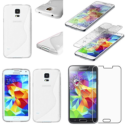 ebestStar Funda Compatible con Samsung S5 G900F Galaxy S5 New G903F Neo Carcasa Gel Silicona Motivo S lnea S Line Case Cover Transparente Cristal Templado Aparato 142x725x81mm 51
