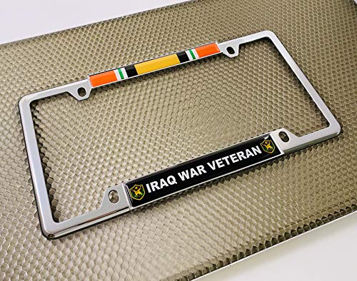 Iraq War Veteran - Domed Custom-Made Personalized Narrow (Thin) Top 4 Hole Metal Car License Plate Frame With Free Caps - Chrome (Quantity: 1 Frame) #TOP2