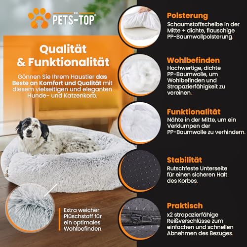 One PETS-TOP Rundes Haustierbett, Donut Hundebett, Katzenbett weich Donut-Bett mit abnehmbarem, waschbarem Bezug, Komfortabler Schlafplatz für Katzen & kleine bis mittelgroße Hunde (60x60x17cm)