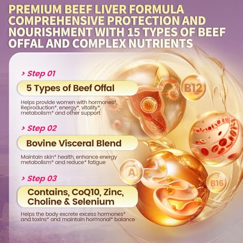 Image of VivoNu Beef Organ Supplement for Women, per Serving Beef Organs with Bovine Liver, Ovary, Uterus, Kidney, Heart, Bone & More, 100% Grass Fed, Balance Hormones*, Energy* (360 Capsules)