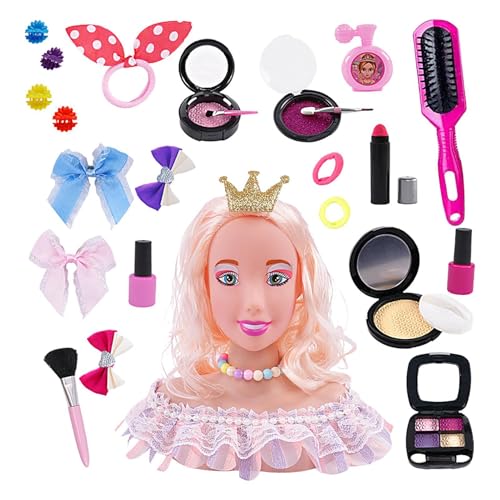 Muñeca con cabeza de peinado para niñas,Cabeza de muñeca para peinar el cabello - Cabeza de maniquí de peinado para niños,Cabeza de muñeca para práctica de cosmetología para niñas mayores de 3 años, r