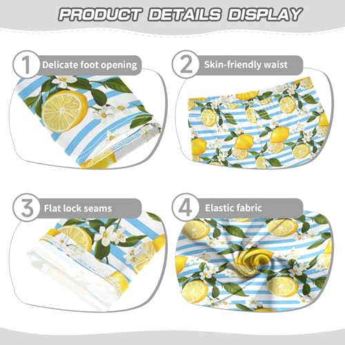 Girls Printed Leggings Yoga Pants Blue Strip Lemon Pattern for Kids in 4t to 10 Years, 4T3
