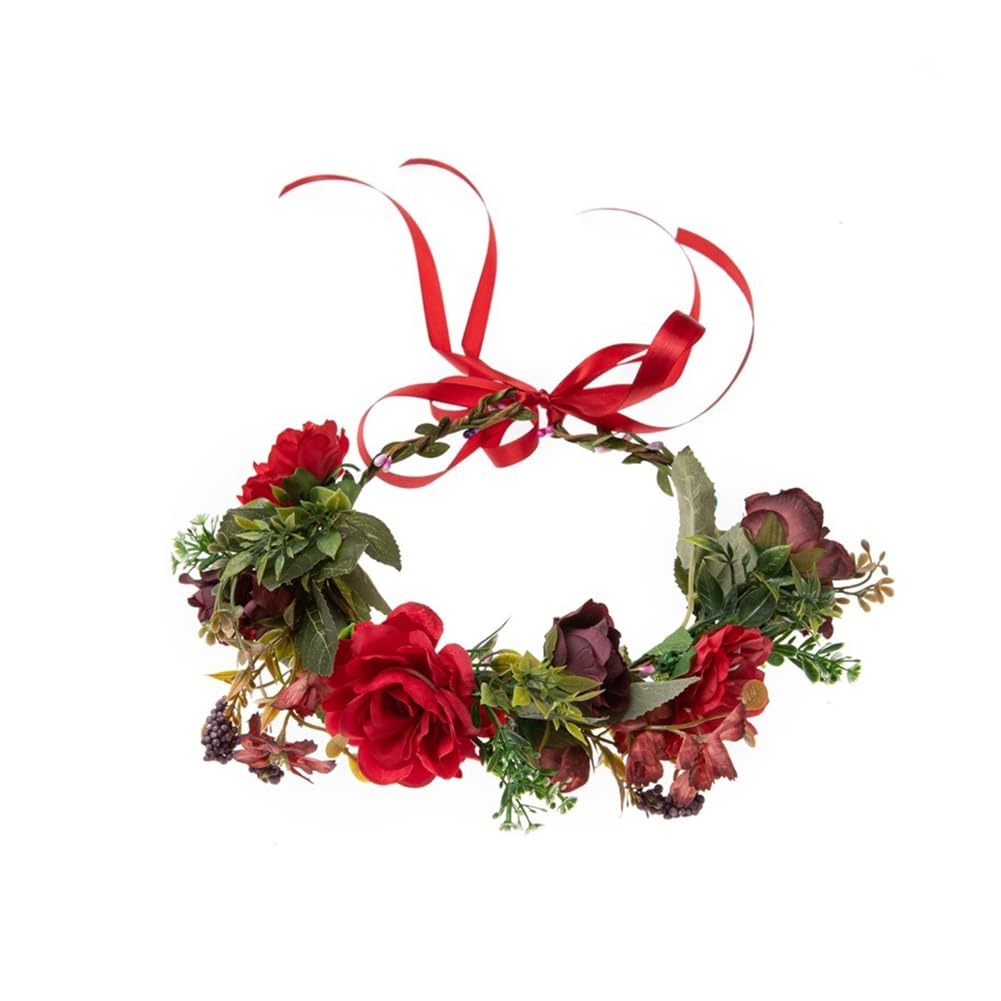 Women's Bohemian Fashion Flower Wreath Adjustable Grass Ring Crown Beach Party Floral Headpiece (A- Yellow)