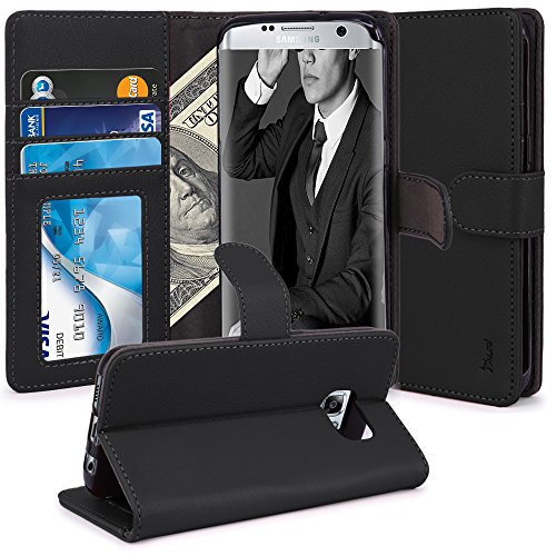 Galaxy S7 Edge Case, TAURI [Stand Feature] Wallet Leather Case with Stand, ID & Credit Card Pockets Flip Cover For Samsung Galaxy S7 Edge - Black