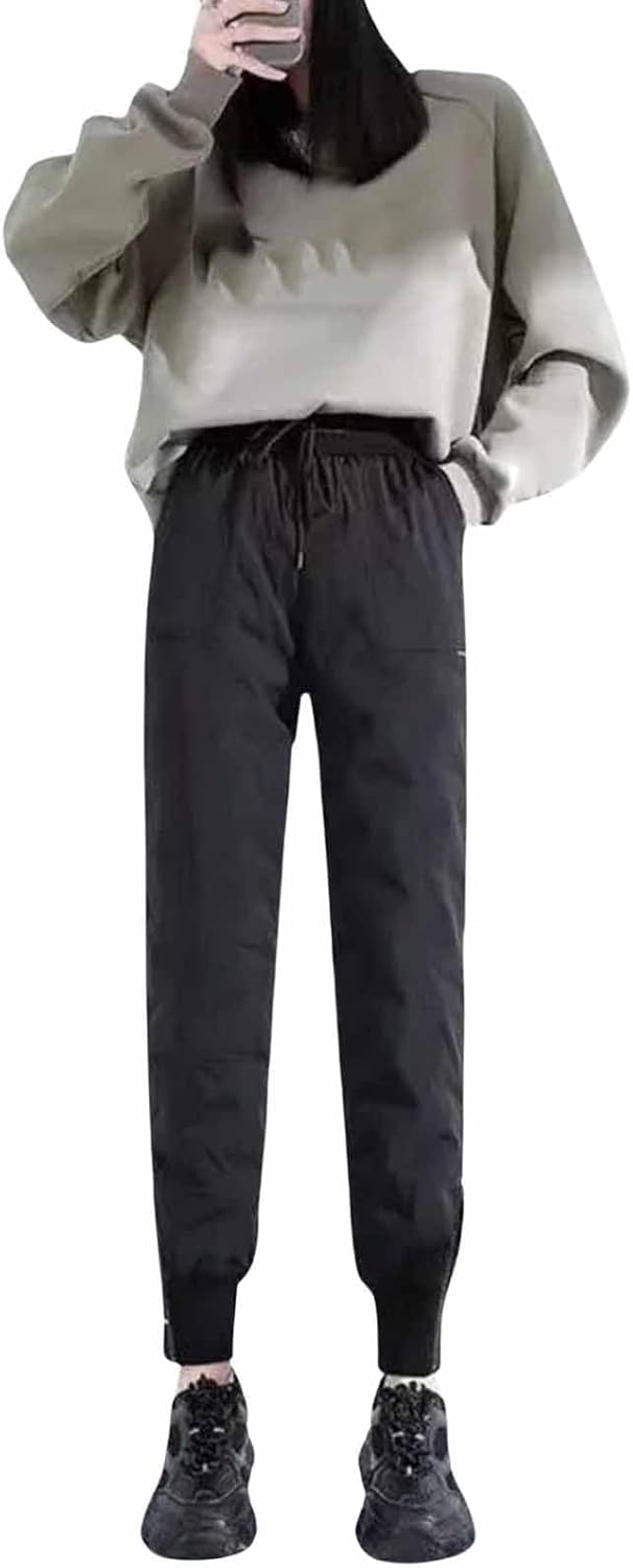 Warm Thicken Side Zip Down Cotton Straight Pant Casual Thick Winter Snow Wear Windproof Pantalones Fluffy High Waist