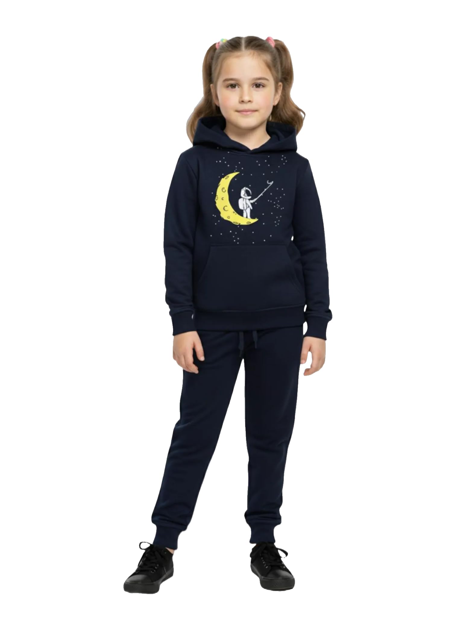 Girls Fleece Tracksuit |Printed Hoodie & Jogger Set | Warm Winter Co-ord Set for Kids-M5806-picture-10