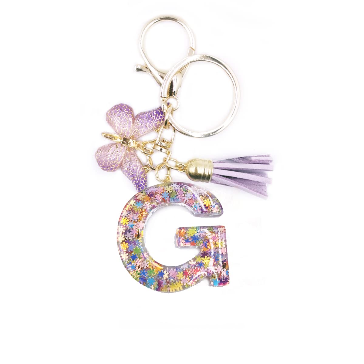 jtkdxqs Letter A-Z Keychain Purple Tassel Butterfly Key Ring for Women Backpack Handbags Pendant