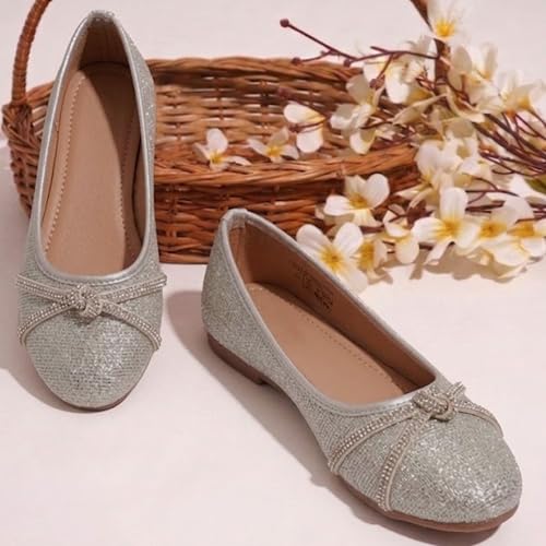 Image of toothless Kids Girls Belly Shoes | Shimmer Ballerinas with Rhinestone Detail | Comfortable Slip-On Ballet Flats, Festive Occasions & Weddings