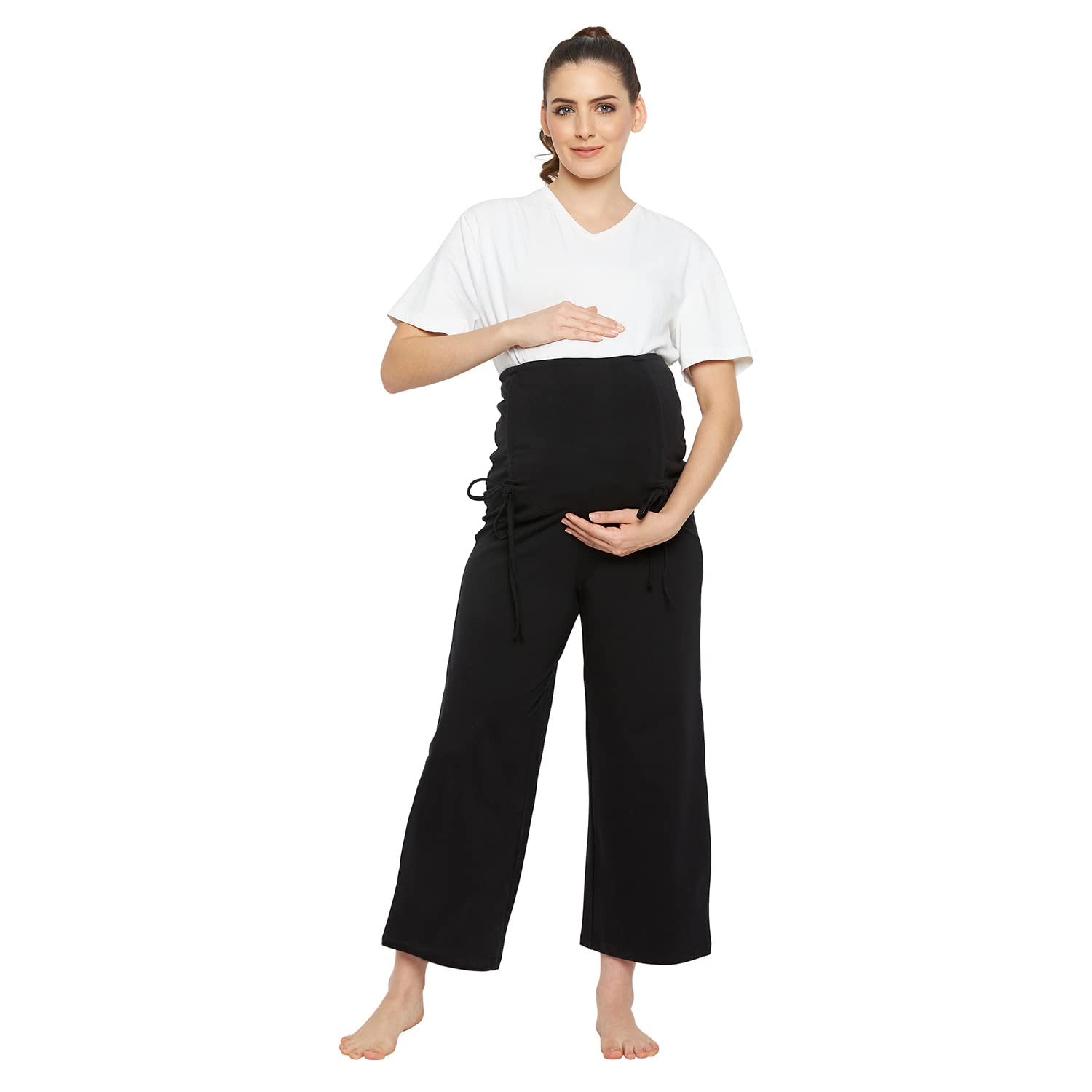 Black Cotton Lycra Women's Maternity Pants(HYPW03543)-image-48