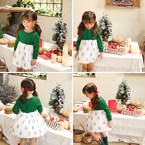 Baby Girls Christmas Outfit Red/Green Long Sleeve Tutu Dress Infant Xmas Princess Lace Skirt for 0-6 Years4