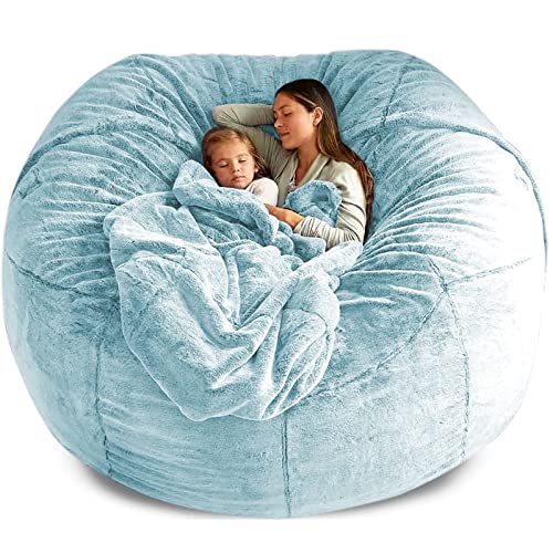 Puf redondo grande de piel sintética para máxima comodidad y estilo, lavable a máquina, suave y esponjoso, color azul claro