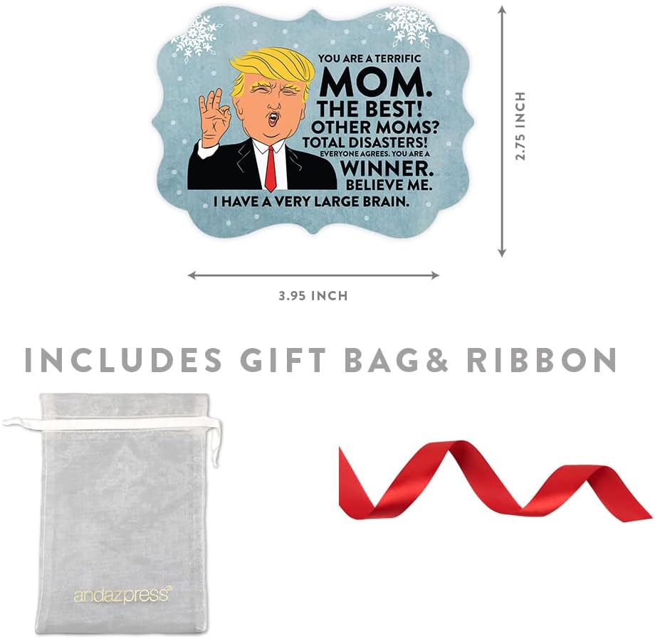 Andaz Press Funny President Donald Trump Fancy Frame Keepsake Christmas Ornament Gag Gift, Terrific Mom, 1-Pack, Mother's Day Metal Holiday Present Ideas Republican Political Satire for Family