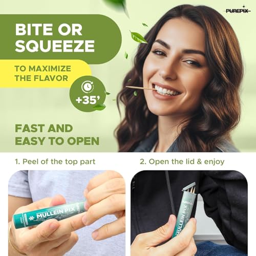 Image of Mullein Pix Flavored Toothpicks Infused with Mullein Leaf, Extra Thick Natural Quit Smoking Alternative, 5 Flavor Variety Pack, Plant-Based Herbal Sticks, Nicotine Free, Kosher Vegan, Made in USA