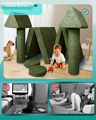 Chxxy Kids Couch (Large Size),Fold Out Modula Kids Sofa For Playroom Bedroom,Original Furniture Play Set For Children,Toddlers Couch For Playing,Creativing, Sleeping(Olive Green)… #TOP4