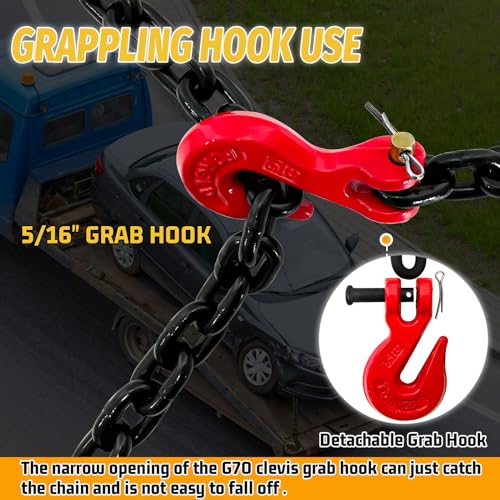 Image of 5 /16 inch Binder Chain,15FT Trailer Safety Chains with Clevis Grab Hooks, 4:1 Safety Factor, 4,900 lbs Safe Working Load | Heavy Duty Chain for Towing,Transporting,Logging(EP Black)