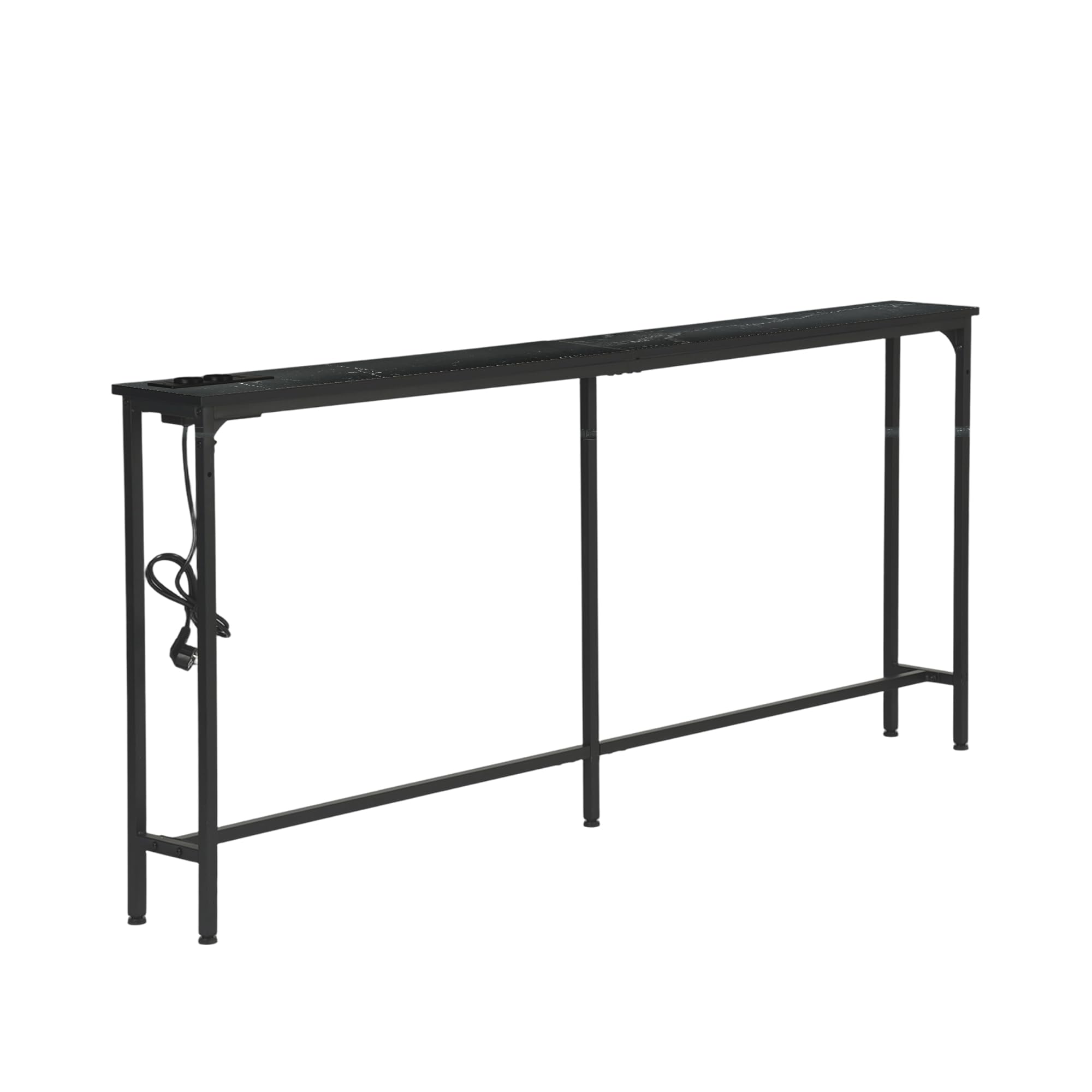 Konsolentisch mit 180 cm, 2 Steckdosen und 2 USB-Anschlüssen, Schmaler Eingangstisch im industriellen Stil, Hinter-dem-Sofa-Möbel für Wohnzimmer, Eingang, Flur, Halle, Faux-Marmor-Optik