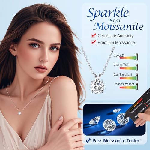 SecreTalk 1-5CT Moissanite Pendant Necklace for Women, 4-Prong 925 Sterling Silver D Color Necklace with Certificate of Authenticity2
