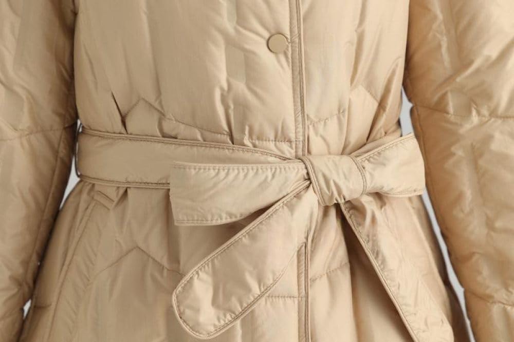 BrOleo Abrigo De Plumas con Capucha para Mujer Chaqueta Larga De Invierno,Chaqueta De Plumas Ligera con Cinturón Abrigo con Capucha Ropa De Abrigo Repelente Al Viento Regalos para Caminar Al Aire Li