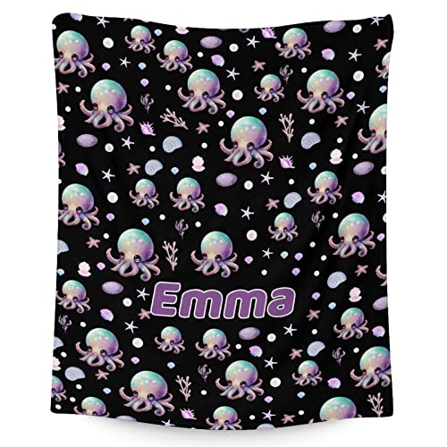Mercuryelf Custom Octopus Throw Blanket - Soft, Fuzzy & Warm - 60x80 Inches Flannel Blankets for Bed, Couch - Black Cute Throws Gift for Women, Men