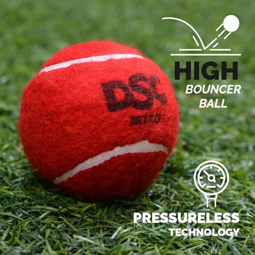 Image of DSC Nitro Heavy Cricket Tennis Ball - All-Weather Rubber Composite with Premium Felt, Solid Core for Indoor & Outdoor Play (Red), 6 Balls