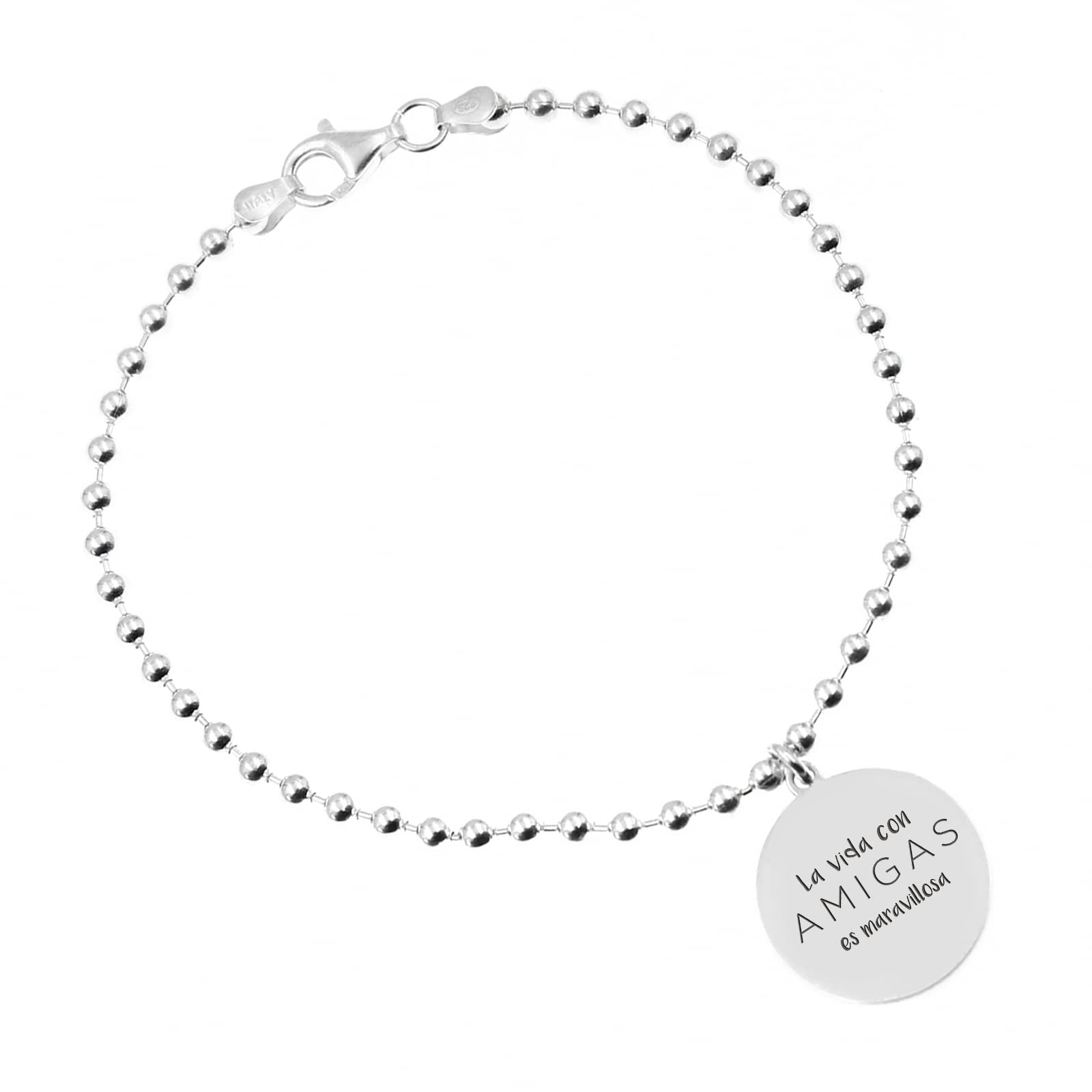 Regalo Amiga - Pulsera con Mensaje Personalizado Amistad - Pulsera Original Mejor Amiga con Medalla y Texto Grabado para Regalar en Cumpleaños, Navidad - Plata de Ley