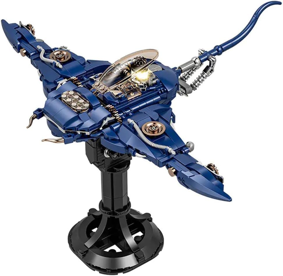 Image of SKY LINE OCEAN Mechanical Manta Marine Life Building Blocks Set with LED Lights & Movable Joints (689+ PCS) | Steampunk Sea Creature Model with Display Stand | 5 Year Structural Warranty