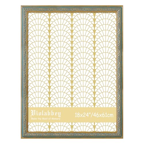 Image of VIOLABBEY 18x24 Poster Frame Blue, Vintage Frames Ornate without Mat | Ornate Antique Frame, Fits 18x24 Photos for Wall Hanging, HD Plexiglass, Wall Decor