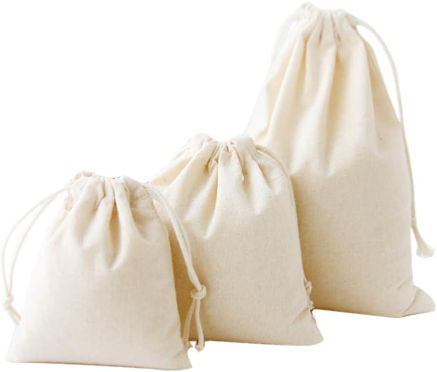 Belsmi 3 Set Cotton Storage Pouch Laundry Bag Drawstring Travel Breathable Dust-Proof Multi-Functional Bag (Beige)