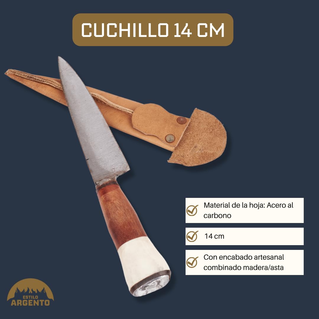 Cuchillo Artesanal de Acero al Carbono Argentino de Campo Asado Barbacoa Hoja 14 centimetros Acero al Carbono Combinado (46)