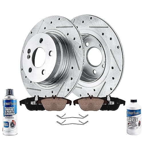 Image of Detroit Axle - Rear Brake Kit for 2012-2015 Mercedes-Benz C250 2008-12 C300 | Drilled and Slotted Disc Brake Rotors Ceramic Brake Pads w /Hardware Replacement