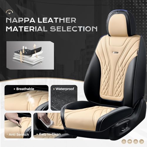 Image of Coverado Car Seat Covers, Car Seat Covers Front Seats, 2-Pack Front Seat Cover, Nappa Leather Waterproof Seat Covers, Car Seat Protectors, Automotive Seat Covers Universal Fit for Most Vehicles