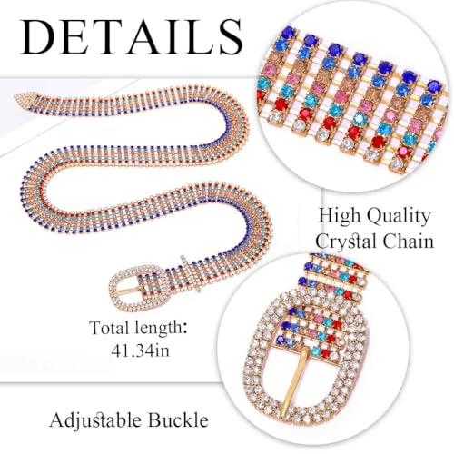 Urieo Women Rhinestone Belt for Dress Gold Bling Crystal Waist Belts Shiny Diamond Jeans Pants Ladies Chain Belt3