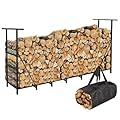Vailge 8ft Firewood Rack Outdoor, Firewood Rack Holder, Adjustable Heavy Duty Firewood Holder,Outdoor Indoor Fireplace Metal Log Racks for Firewood,with Firewood Bag Carrier,Black