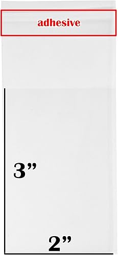 100 bolsas – 2 x 3 pulgadas, 5/64 pulgadas de grosor, bolsas de cierre de cristal transparente con solapa autoadhesiva, bolsas de celofán