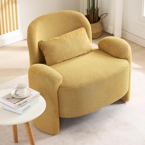 Image of LOULENS Accent Chair, Linen Fabric Lounge Armchair, Yellow