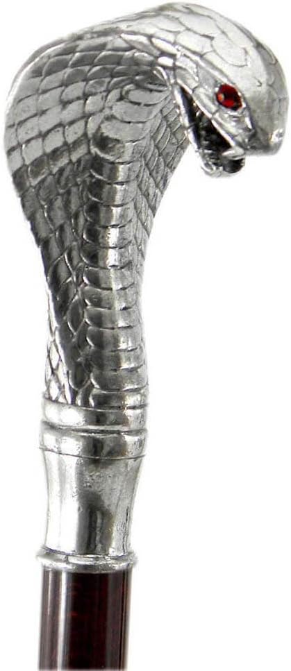 Walking stick preciuous metal pewter cane wood handle cobra Made in Italy